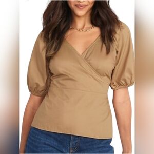 Old Navy Wrapping Paper Puff Sleeve Smocked Wrap Tie Blouse Size Medium Cotton